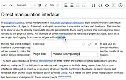 Screenshot of a visual editor with a pop-up window for changing a link embedded in the text.