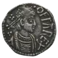 Coin with a man in profile surrounded by lettering reading OFFA REX