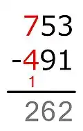 The difference is written under the line.