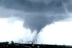 A multiple-vortex tornado outside Dallas, Texas, on April 2, 1957.